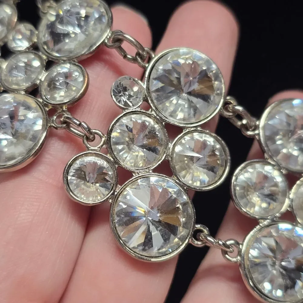 White House Black Market Silver Tone STATEMENT Necklace With Huge Crystals